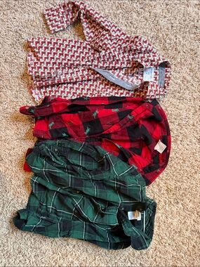 Three-Button Plaid & Patterned Shirts - Red, Green, Cream
